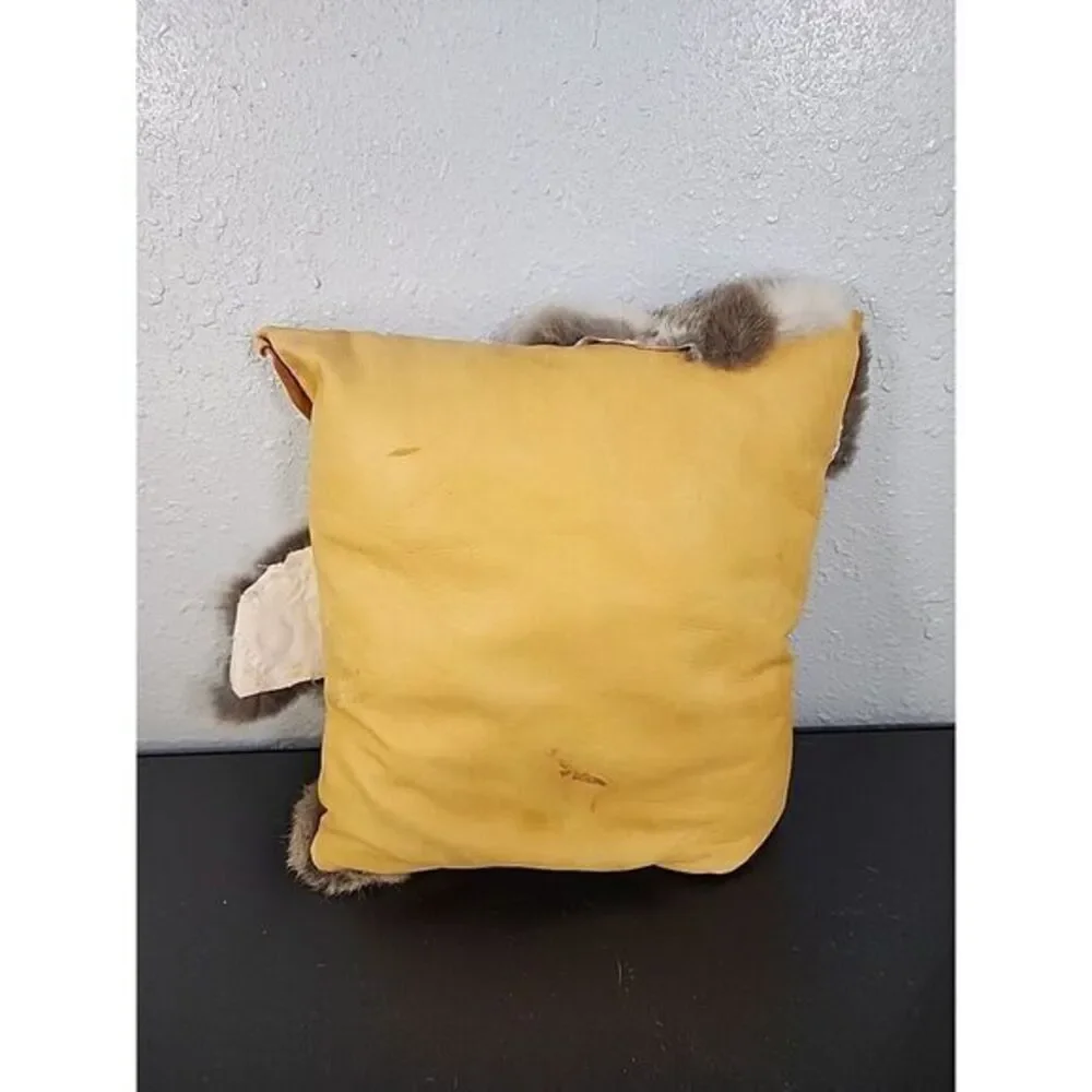 Buckskin (Genuine) Leather With Rabbit Fu Handmade One Of A Kind  Natural, 16x16